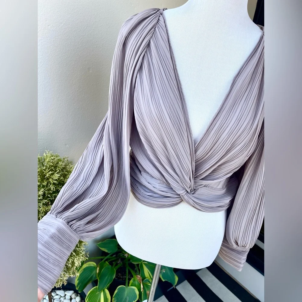 🌿 NWT Zara Sheer Grey Pleated Blouse, L